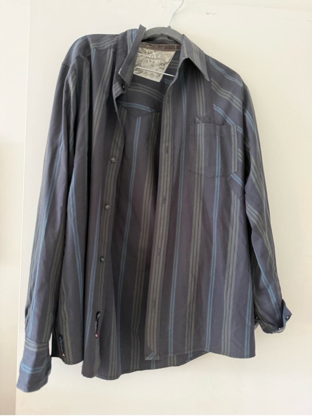 Quiksilver Men's Button-Down Stripe Shirt - Gray with Blue Stripes
